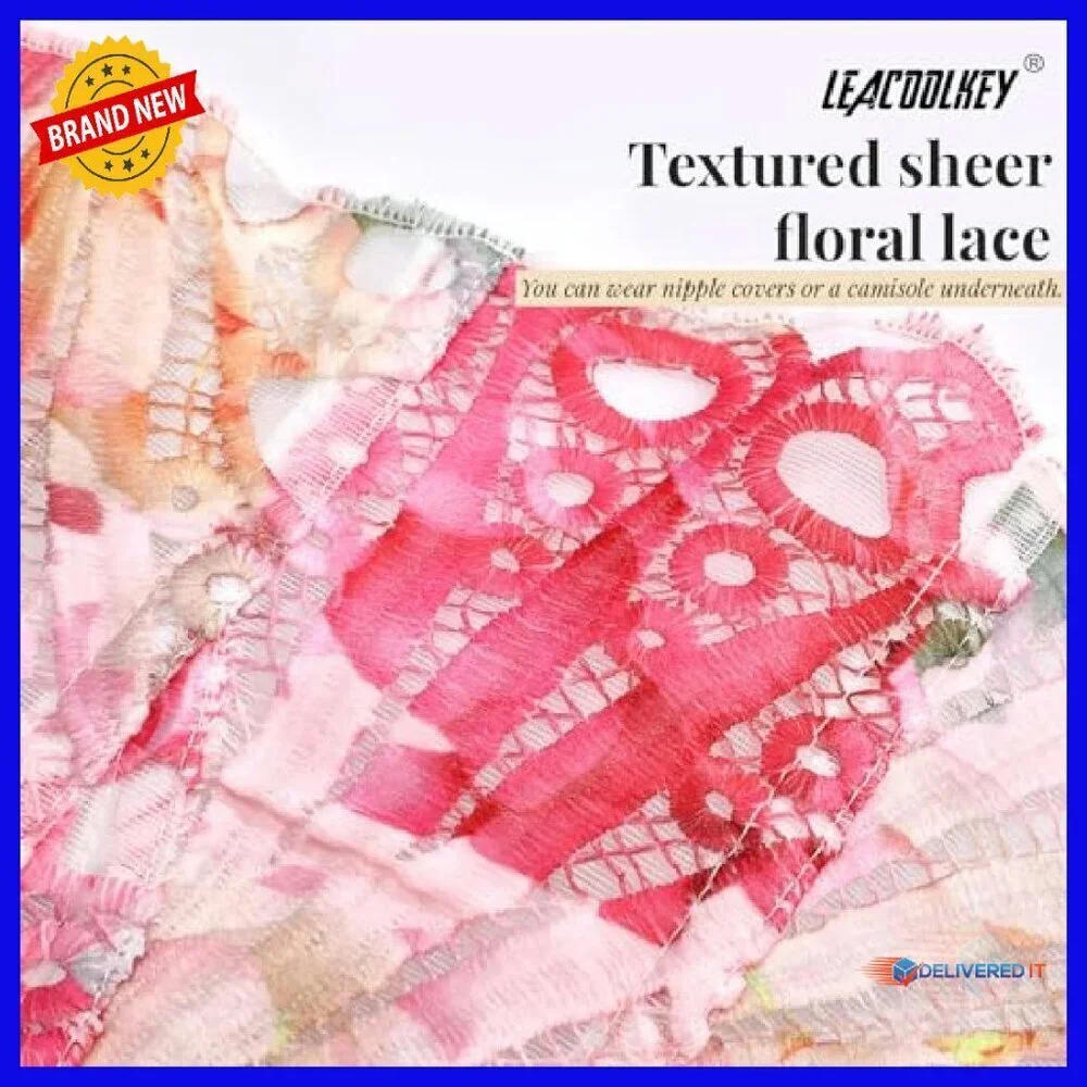 Sheer Floral Lace Corset Top with Boning, Adjustable Lace-Up Back